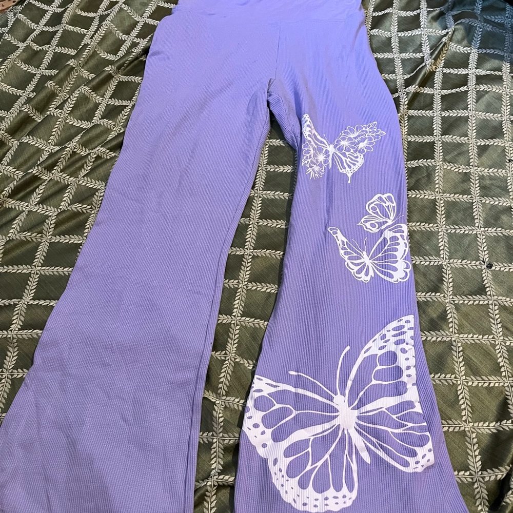 Purple Pants with White Butterfly Design